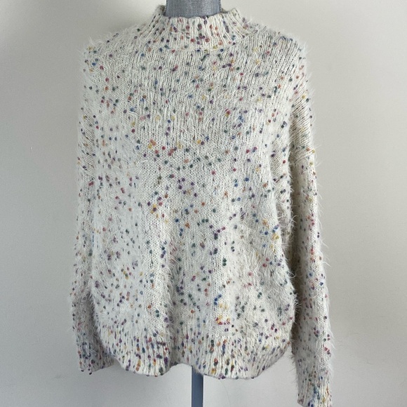 Twee Fuzzy Colorful Rainbow Sprinkle Knit Cream Sweater Medium Large - Picture 3 of 13